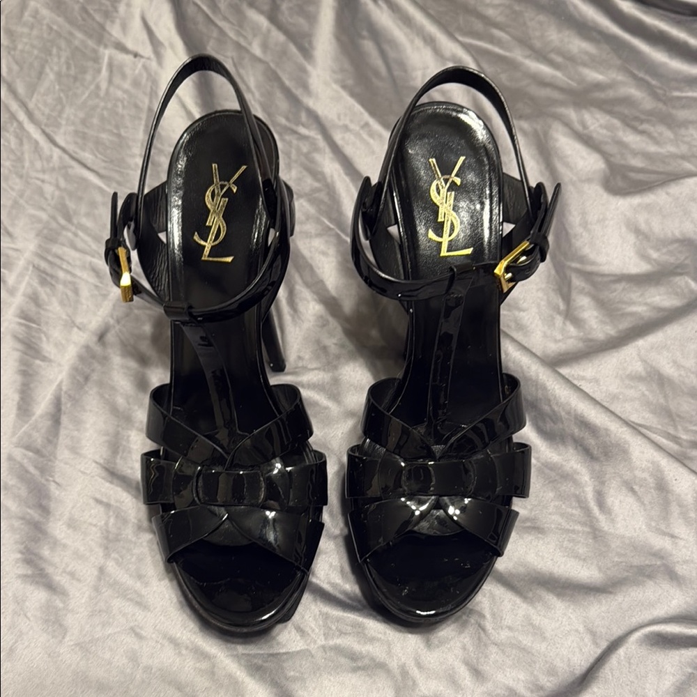 Yves Saint Laurent Black Heels with Strappy Design